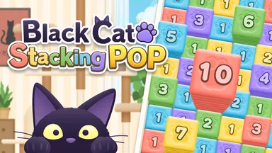 Black Cat Stacking POP Game Thumbnail Black Cat Stacking POP – Free Cat Game Online at Freezenova-games.com